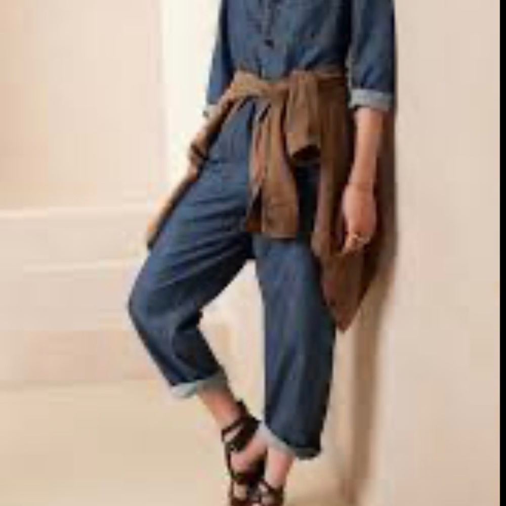 Banana Republic Denim Jumpsuit Size 6 Long Sleeve Jumper Coverall Romper